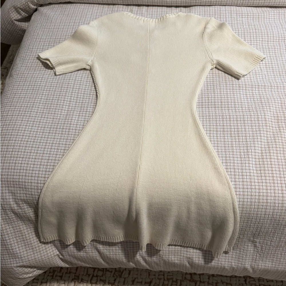 H&M Cream Ribbed Knit Button-Front Mini Dress - Picture 9 of 12